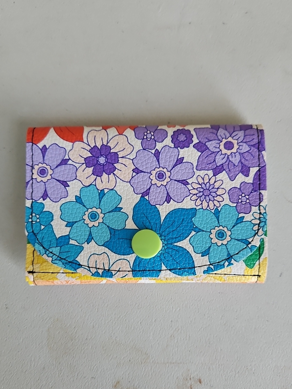 Floral Multi-Color Card Holder Wallet with Green Snap